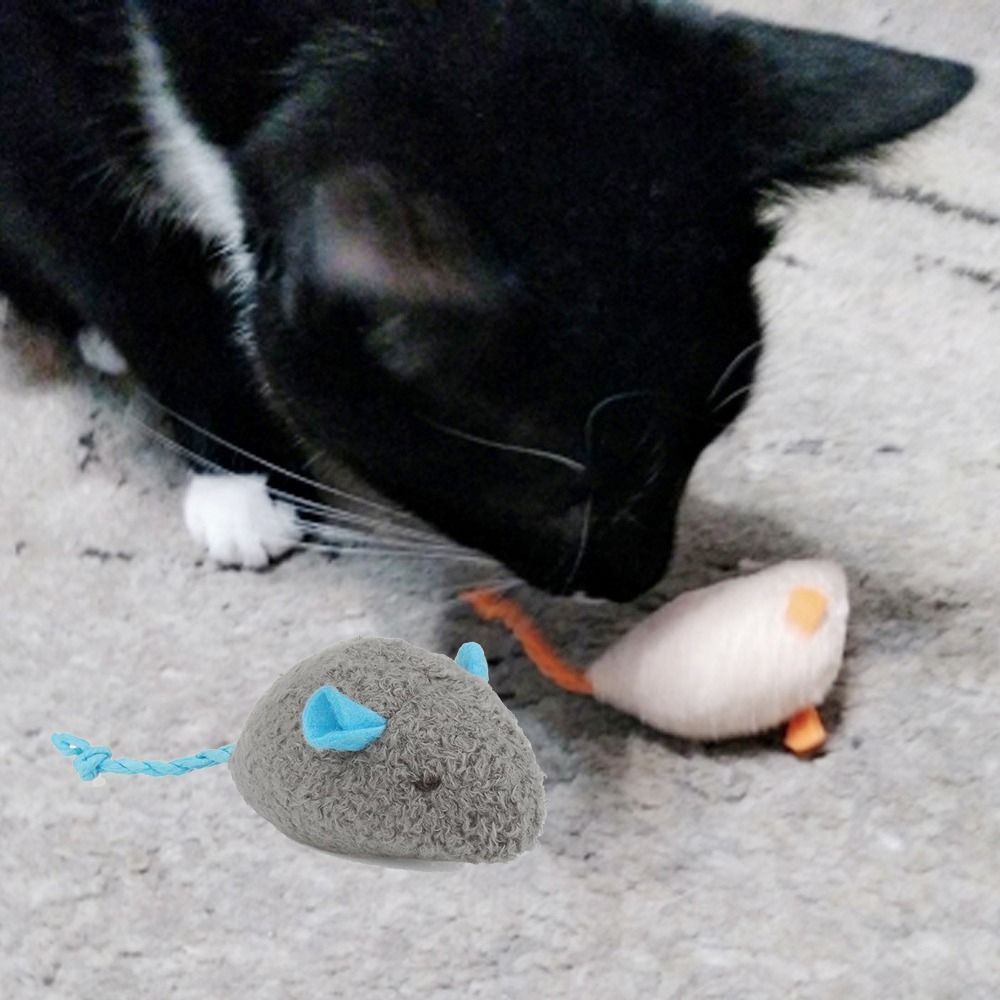Catnip Interactive Plush Mouse - 2 Buah Mainan Latihan Kucing Interaktif