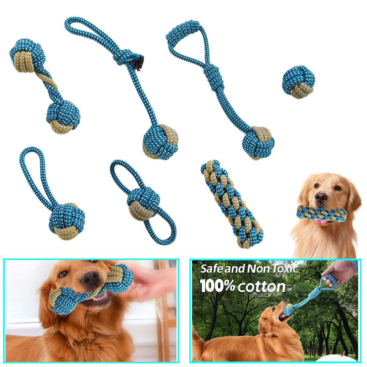 Teeth Cleaning Dog Chew Bone - Mainan Tali Kunyah Anjing 7 Buah,