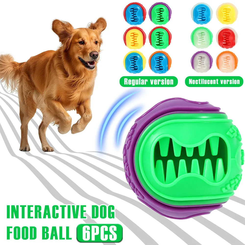 Rubber Treat Dispensing Dog Toy - 6Pcs Bola Makanan Anjing Interaktif Karet